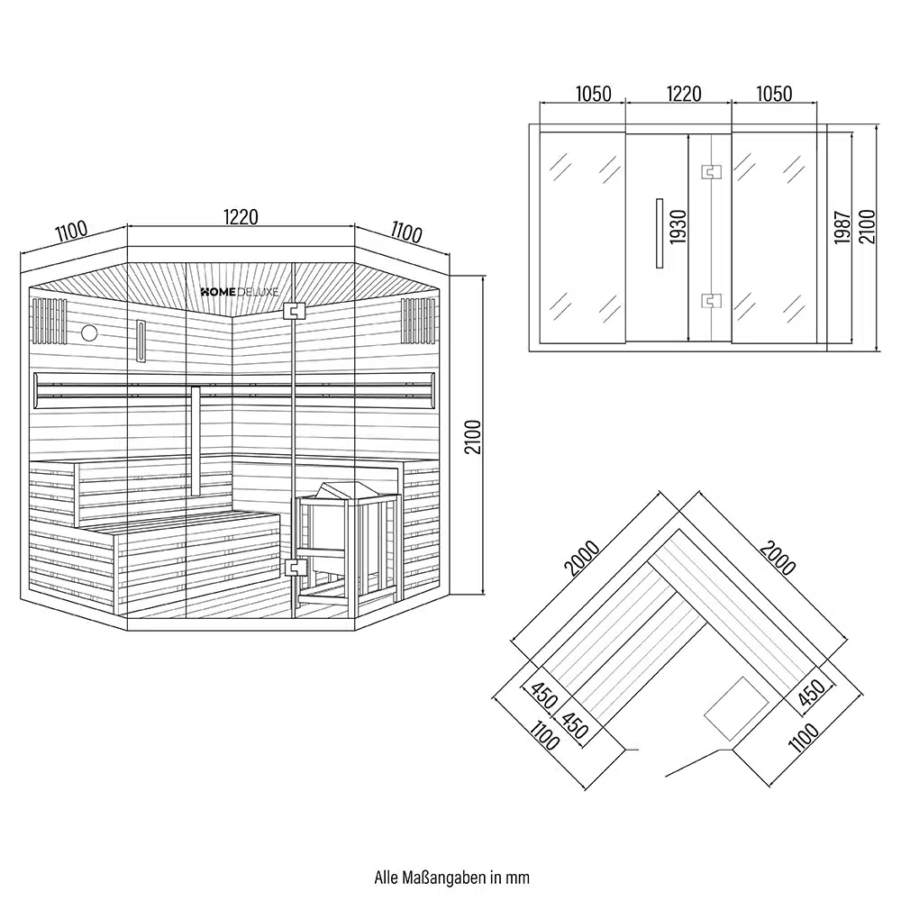 Finse Sauna Skyline XL BIG, 200 x 200 x 210cm (3-6 pers.) 8kW oven