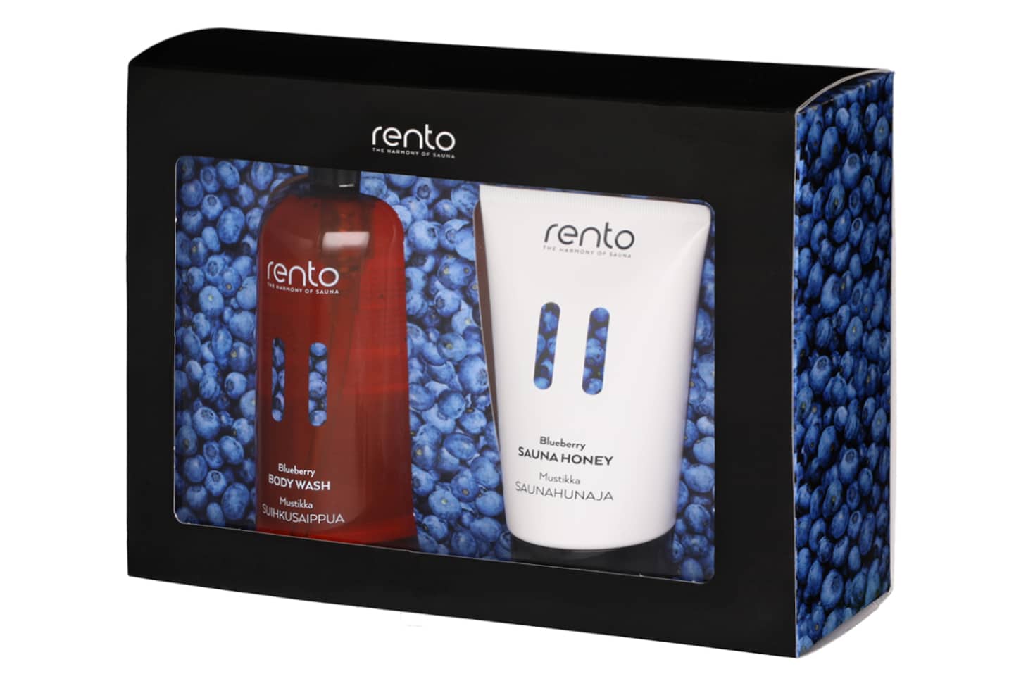 Rento Cadeau Verpakking Body Wash 400ml & Saunahoning 150ml (Blueberry, Bosbessen)