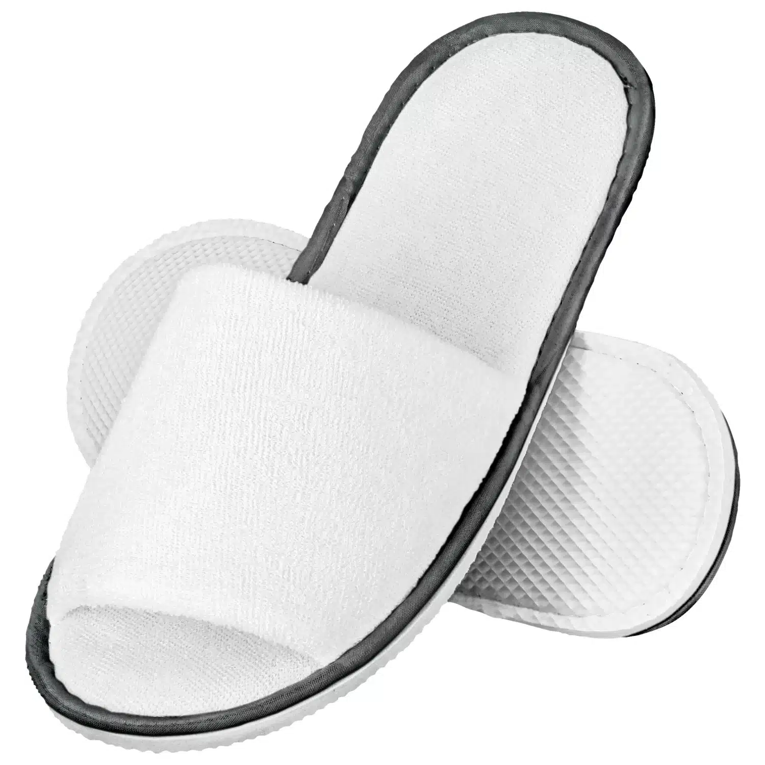 Erwin M. Slippers van badstof - Sauna/Hotel/Zwembad - Open teen - Antislipzool - Wit met zwarte rand