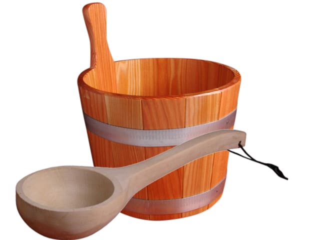 Opgietemmer Larikshout Verlakt 5 liter + Opgietlepel hout 40 cm